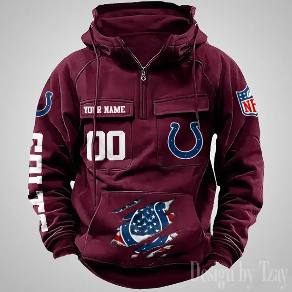 Indianapolis Colts Designer Hoodies For Men Casual Fashion Solid Multi-Pocket Zipper Long Slevee AZVMHD907 - Image 4