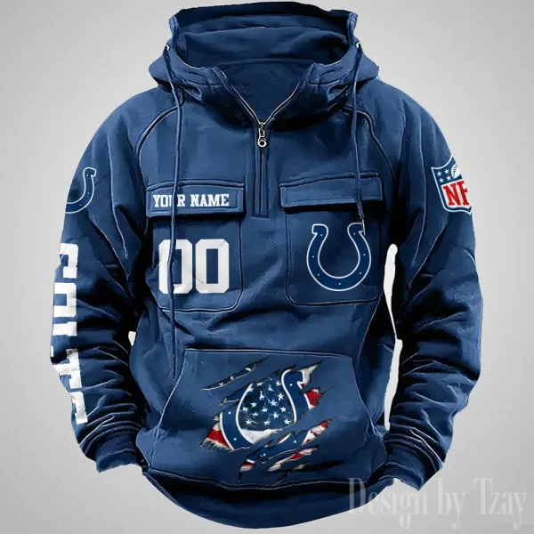 Indianapolis Colts Designer Hoodies For Men Casual Fashion Solid Multi-Pocket Zipper Long Slevee AZVMHD907 - Image 5