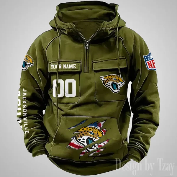 Jacksonville Jaguars Designer Hoodies For Men Casual Fashion Solid Multi-Pocket Zipper Long Slevee AZVMHD908 - Image 2