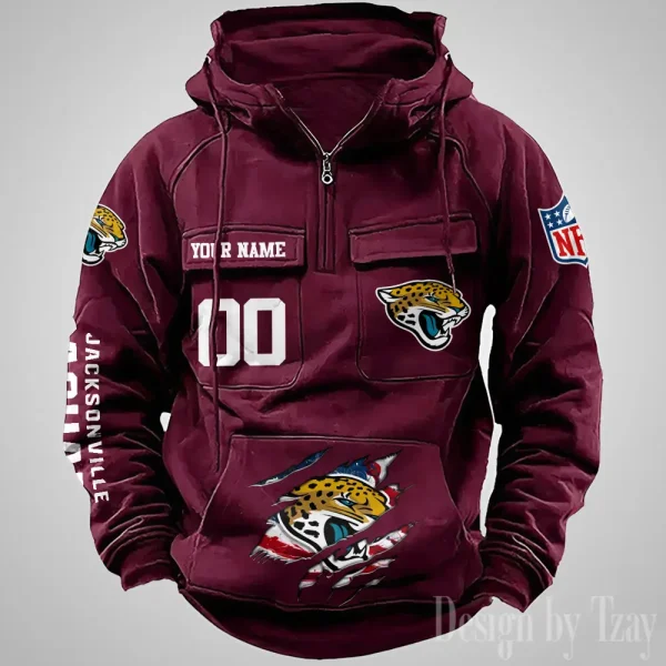 Jacksonville Jaguars Designer Hoodies For Men Casual Fashion Solid Multi-Pocket Zipper Long Slevee AZVMHD908 - Image 3