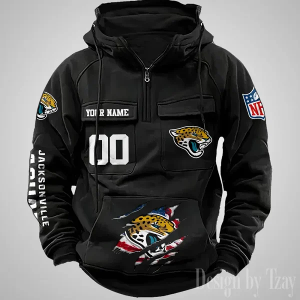 Jacksonville Jaguars Designer Hoodies For Men Casual Fashion Solid Multi-Pocket Zipper Long Slevee AZVMHD908 - Image 4