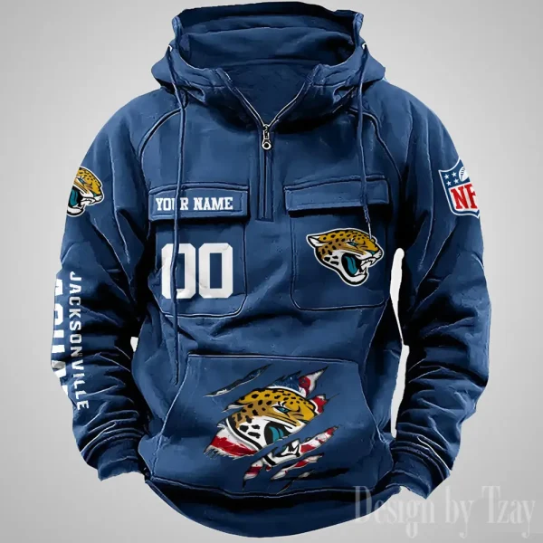 Jacksonville Jaguars Designer Hoodies For Men Casual Fashion Solid Multi-Pocket Zipper Long Slevee AZVMHD908 - Image 5