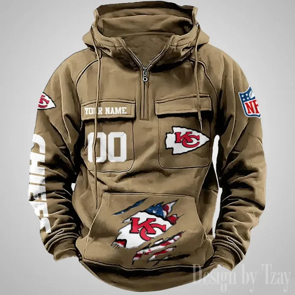 Kansas City Chiefs Designer Hoodies For Men Casual Fashion Solid Multi-Pocket Zipper Long Slevee AZVMHD909