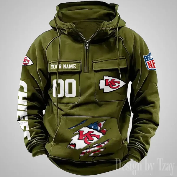 Kansas City Chiefs Designer Hoodies For Men Casual Fashion Solid Multi-Pocket Zipper Long Slevee AZVMHD909 - Image 2