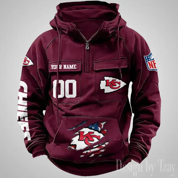 Kansas City Chiefs Designer Hoodies For Men Casual Fashion Solid Multi-Pocket Zipper Long Slevee AZVMHD909 - Image 4