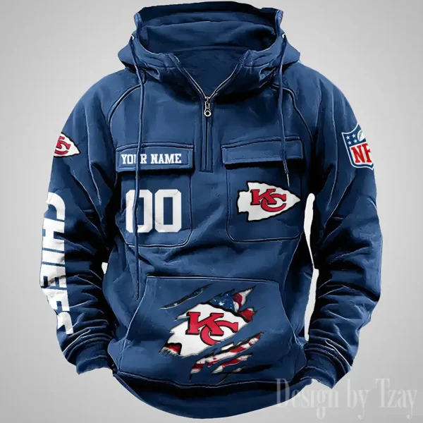 Kansas City Chiefs Designer Hoodies For Men Casual Fashion Solid Multi-Pocket Zipper Long Slevee AZVMHD909 - Image 5