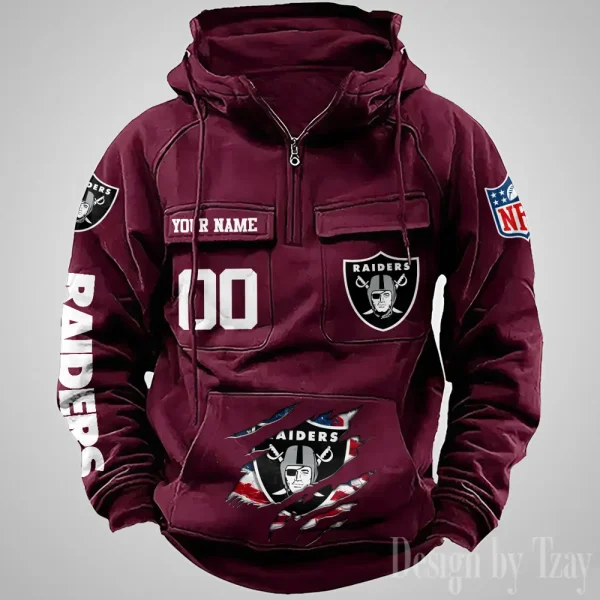 Las Vegas Raiders Designer Hoodies For Men Casual Fashion Solid Multi-Pocket Zipper Long Slevee AZVMHD910 - Image 5