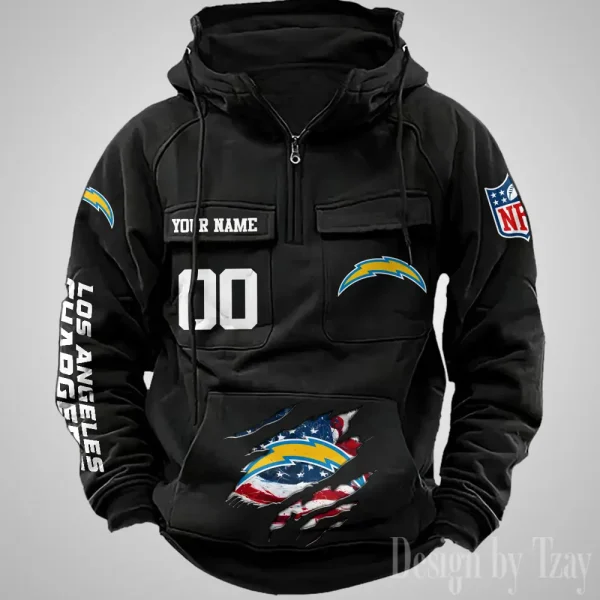 Los Angeles Chargers Designer Hoodies For Men Casual Fashion Solid Multi-Pocket Zipper Long Slevee AZVMHD911 - Image 2