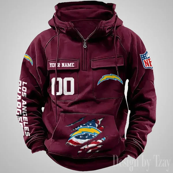 Los Angeles Chargers Designer Hoodies For Men Casual Fashion Solid Multi-Pocket Zipper Long Slevee AZVMHD911 - Image 3
