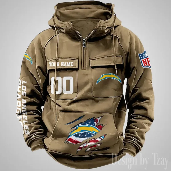 Los Angeles Chargers Designer Hoodies For Men Casual Fashion Solid Multi-Pocket Zipper Long Slevee AZVMHD911 - Image 4