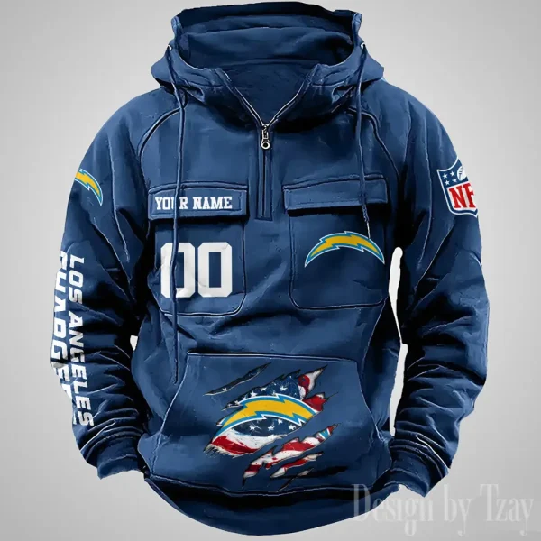 Los Angeles Chargers Designer Hoodies For Men Casual Fashion Solid Multi-Pocket Zipper Long Slevee AZVMHD911 - Image 5