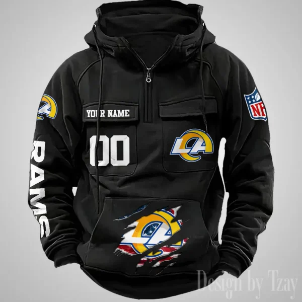 Los Angeles Rams Designer Hoodies For Men Casual Fashion Solid Multi-Pocket Zipper Long Slevee AZVMHD912 - Image 2