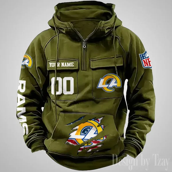 Los Angeles Rams Designer Hoodies For Men Casual Fashion Solid Multi-Pocket Zipper Long Slevee AZVMHD912 - Image 3