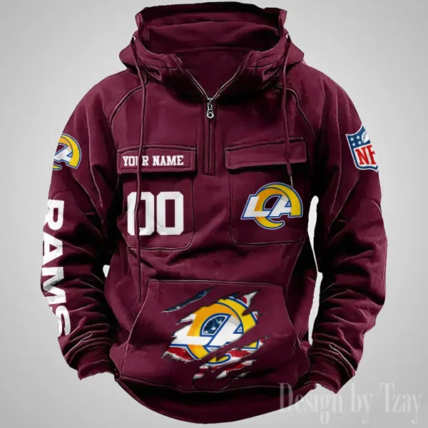 Los Angeles Rams Designer Hoodies For Men Casual Fashion Solid Multi-Pocket Zipper Long Slevee AZVMHD912 - Image 4