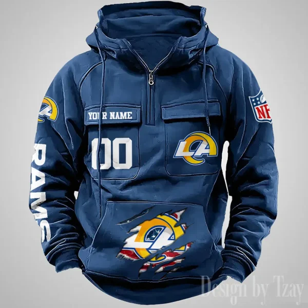 Los Angeles Rams Designer Hoodies For Men Casual Fashion Solid Multi-Pocket Zipper Long Slevee AZVMHD912 - Image 5