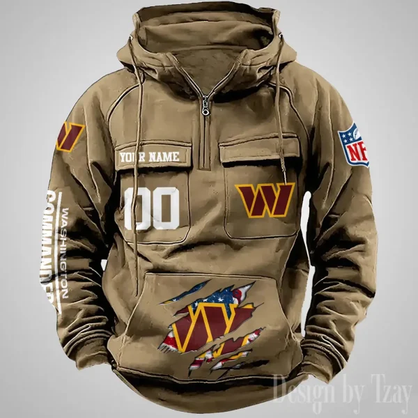 Washington Commanders Designer Hoodies For Men Casual Fashion Solid Multi-Pocket Zipper Long Slevee AZVMHD925
