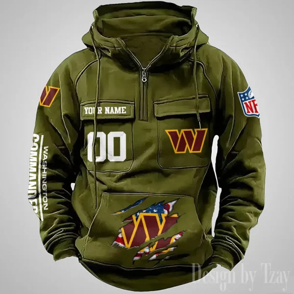 Washington Commanders Designer Hoodies For Men Casual Fashion Solid Multi-Pocket Zipper Long Slevee AZVMHD925 - Image 2