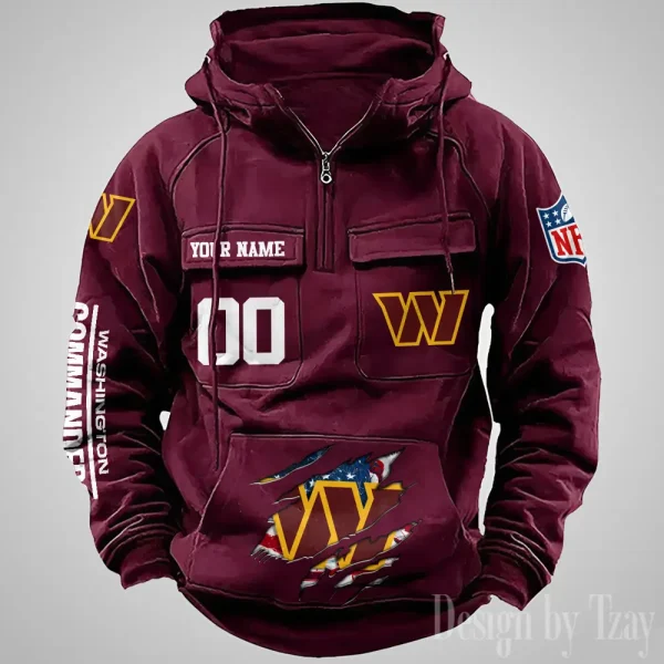 Washington Commanders Designer Hoodies For Men Casual Fashion Solid Multi-Pocket Zipper Long Slevee AZVMHD925 - Image 3