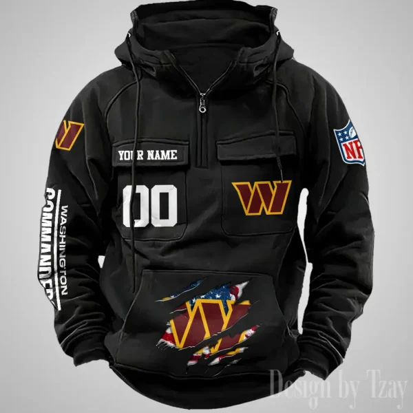 Washington Commanders Designer Hoodies For Men Casual Fashion Solid Multi-Pocket Zipper Long Slevee AZVMHD925 - Image 4