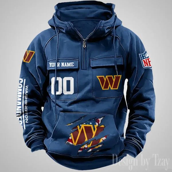 Washington Commanders Designer Hoodies For Men Casual Fashion Solid Multi-Pocket Zipper Long Slevee AZVMHD925 - Image 5
