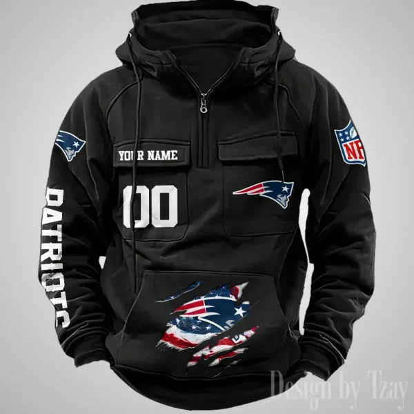 New England Patriots Designer Hoodies For Men Casual Fashion Solid Multi-Pocket Zipper Long Slevee AZVMHD915