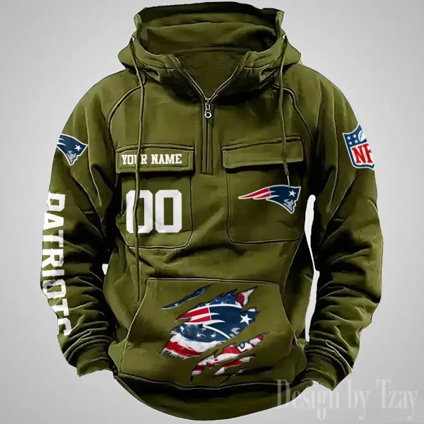New England Patriots Designer Hoodies For Men Casual Fashion Solid Multi-Pocket Zipper Long Slevee AZVMHD915 - Image 4
