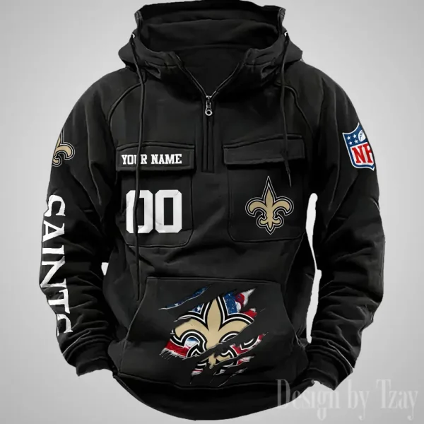 New Orleans Saints Designer Hoodies For Men Casual Fashion Solid Multi-Pocket Zipper Long Slevee AZVMHD916
