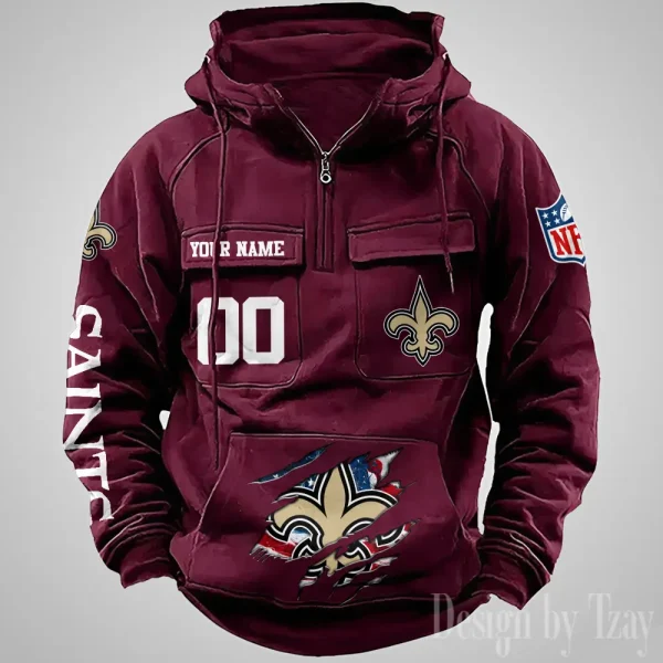 New Orleans Saints Designer Hoodies For Men Casual Fashion Solid Multi-Pocket Zipper Long Slevee AZVMHD916 - Image 2