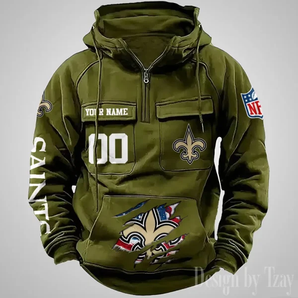 New Orleans Saints Designer Hoodies For Men Casual Fashion Solid Multi-Pocket Zipper Long Slevee AZVMHD916 - Image 3