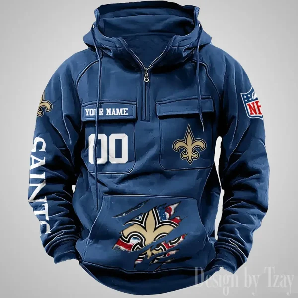 New Orleans Saints Designer Hoodies For Men Casual Fashion Solid Multi-Pocket Zipper Long Slevee AZVMHD916 - Image 4