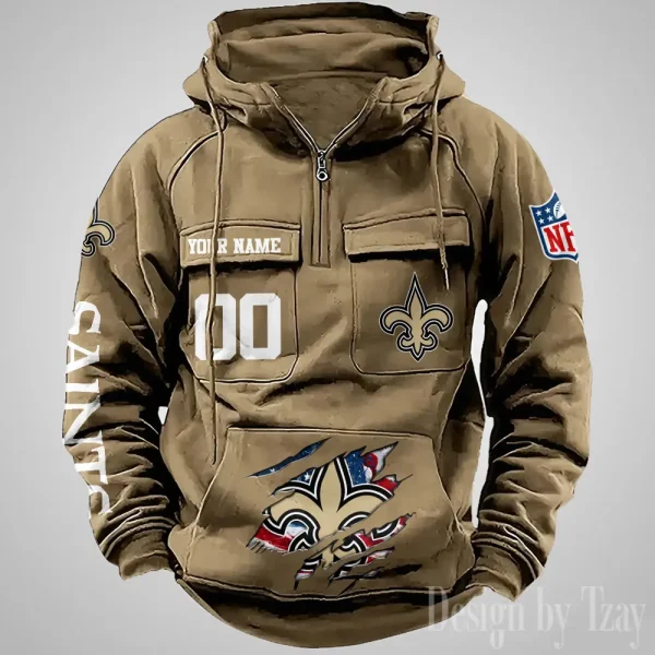 New Orleans Saints Designer Hoodies For Men Casual Fashion Solid Multi-Pocket Zipper Long Slevee AZVMHD916 - Image 5