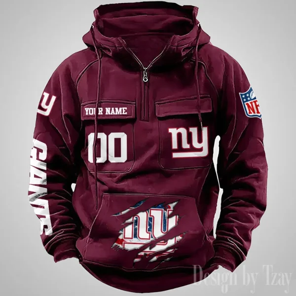 New York Giants Designer Hoodies For Men Casual Fashion Solid Multi-Pocket Zipper Long Slevee AZVMHD917 - Image 2