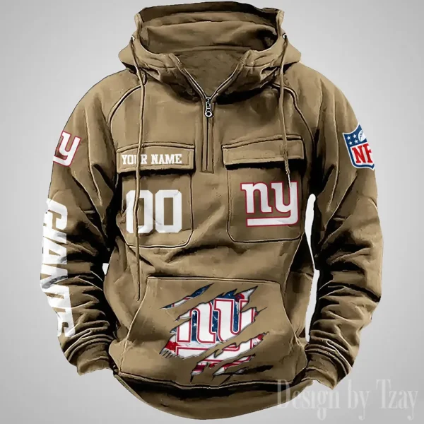 New York Giants Designer Hoodies For Men Casual Fashion Solid Multi-Pocket Zipper Long Slevee AZVMHD917 - Image 3