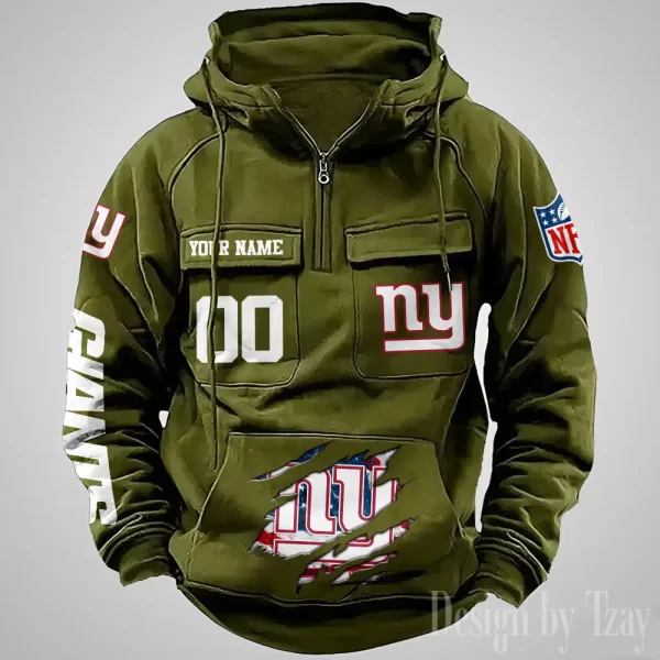 New York Giants Designer Hoodies For Men Casual Fashion Solid Multi-Pocket Zipper Long Slevee AZVMHD917 - Image 4