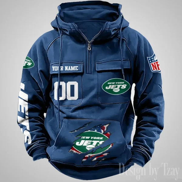 New York Jets Designer Hoodies For Men Casual Fashion Solid Multi-Pocket Zipper Long Slevee AZVMHD918