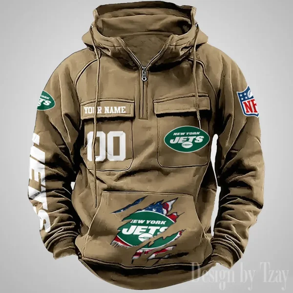 New York Jets Designer Hoodies For Men Casual Fashion Solid Multi-Pocket Zipper Long Slevee AZVMHD918 - Image 2