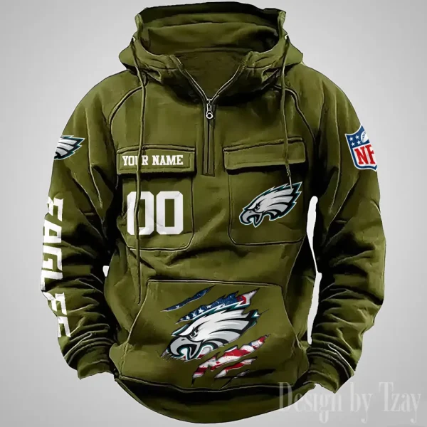 Philadelphia Eagles Designer Hoodies For Men Casual Fashion Solid Multi-Pocket Zipper Long Slevee AZVMHD919