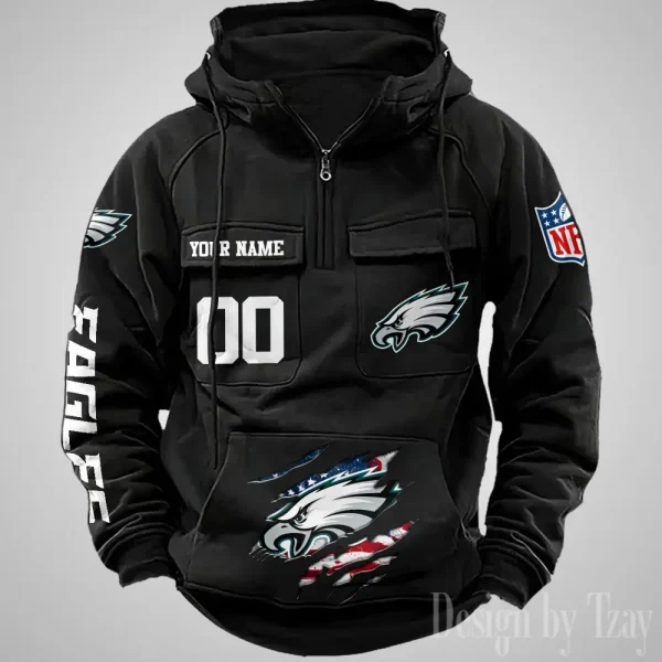 Philadelphia Eagles Designer Hoodies For Men Casual Fashion Solid Multi-Pocket Zipper Long Slevee AZVMHD919 - Image 3