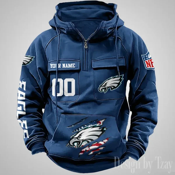 Philadelphia Eagles Designer Hoodies For Men Casual Fashion Solid Multi-Pocket Zipper Long Slevee AZVMHD919 - Image 5