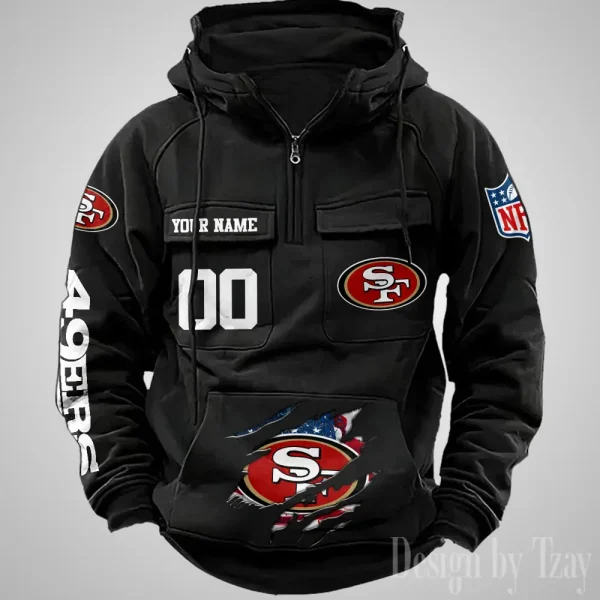 San Francisco 49ers Designer Hoodies For Men Casual Fashion Solid Multi-Pocket Zipper Long Slevee AZVMHD921 - Image 2
