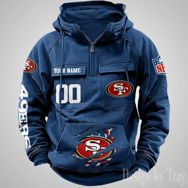 San Francisco 49ers Designer Hoodies For Men Casual Fashion Solid Multi-Pocket Zipper Long Slevee AZVMHD921 - Image 3