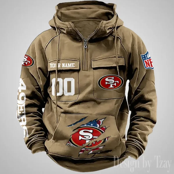 San Francisco 49ers Designer Hoodies For Men Casual Fashion Solid Multi-Pocket Zipper Long Slevee AZVMHD921 - Image 4