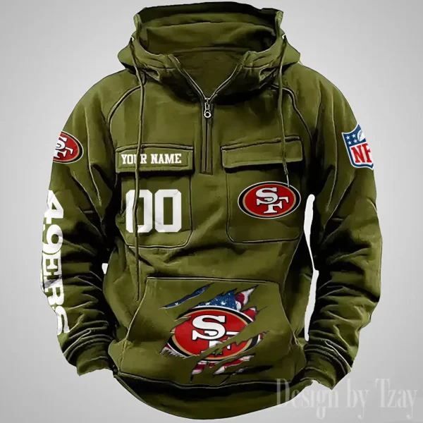 San Francisco 49ers Designer Hoodies For Men Casual Fashion Solid Multi-Pocket Zipper Long Slevee AZVMHD921 - Image 5