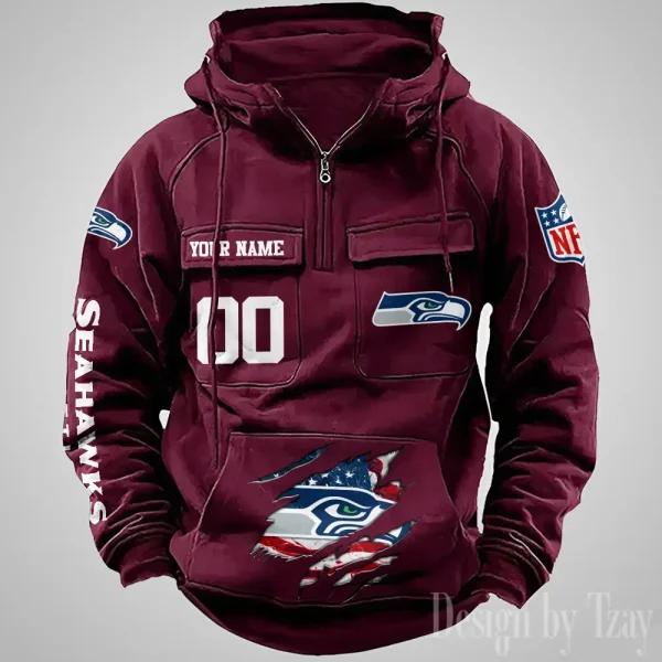 Seattle Seahawks Designer Hoodies For Men Casual Fashion Solid Multi-Pocket Zipper Long Slevee AZVMHD922