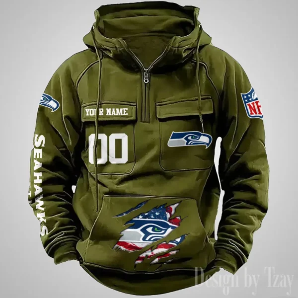 Seattle Seahawks Designer Hoodies For Men Casual Fashion Solid Multi-Pocket Zipper Long Slevee AZVMHD922 - Image 2