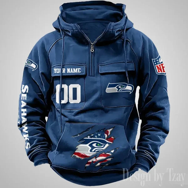 Seattle Seahawks Designer Hoodies For Men Casual Fashion Solid Multi-Pocket Zipper Long Slevee AZVMHD922 - Image 3