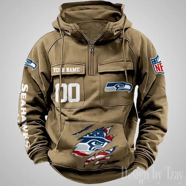 Seattle Seahawks Designer Hoodies For Men Casual Fashion Solid Multi-Pocket Zipper Long Slevee AZVMHD922 - Image 4