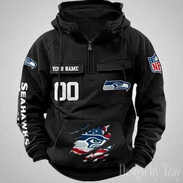 Seattle Seahawks Designer Hoodies For Men Casual Fashion Solid Multi-Pocket Zipper Long Slevee AZVMHD922 - Image 5