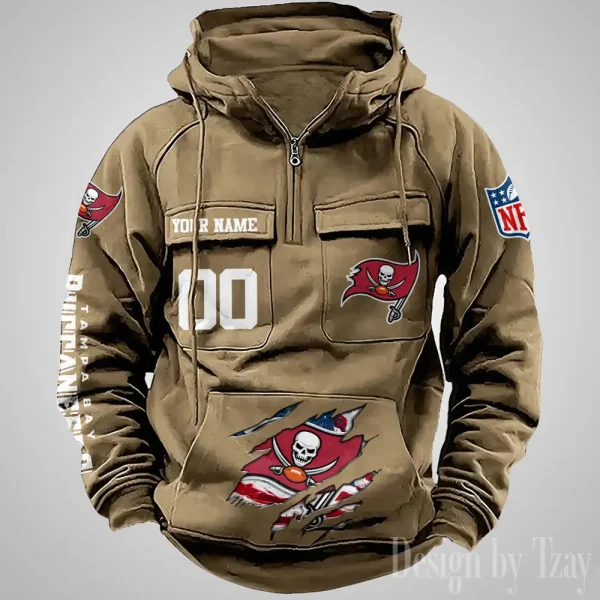 Tampa Bay Buccaneers Designer Hoodies For Men Casual Fashion Solid Multi-Pocket Zipper Long Slevee AZVMHD923 - Image 4