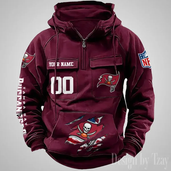 Tampa Bay Buccaneers Designer Hoodies For Men Casual Fashion Solid Multi-Pocket Zipper Long Slevee AZVMHD923 - Image 5
